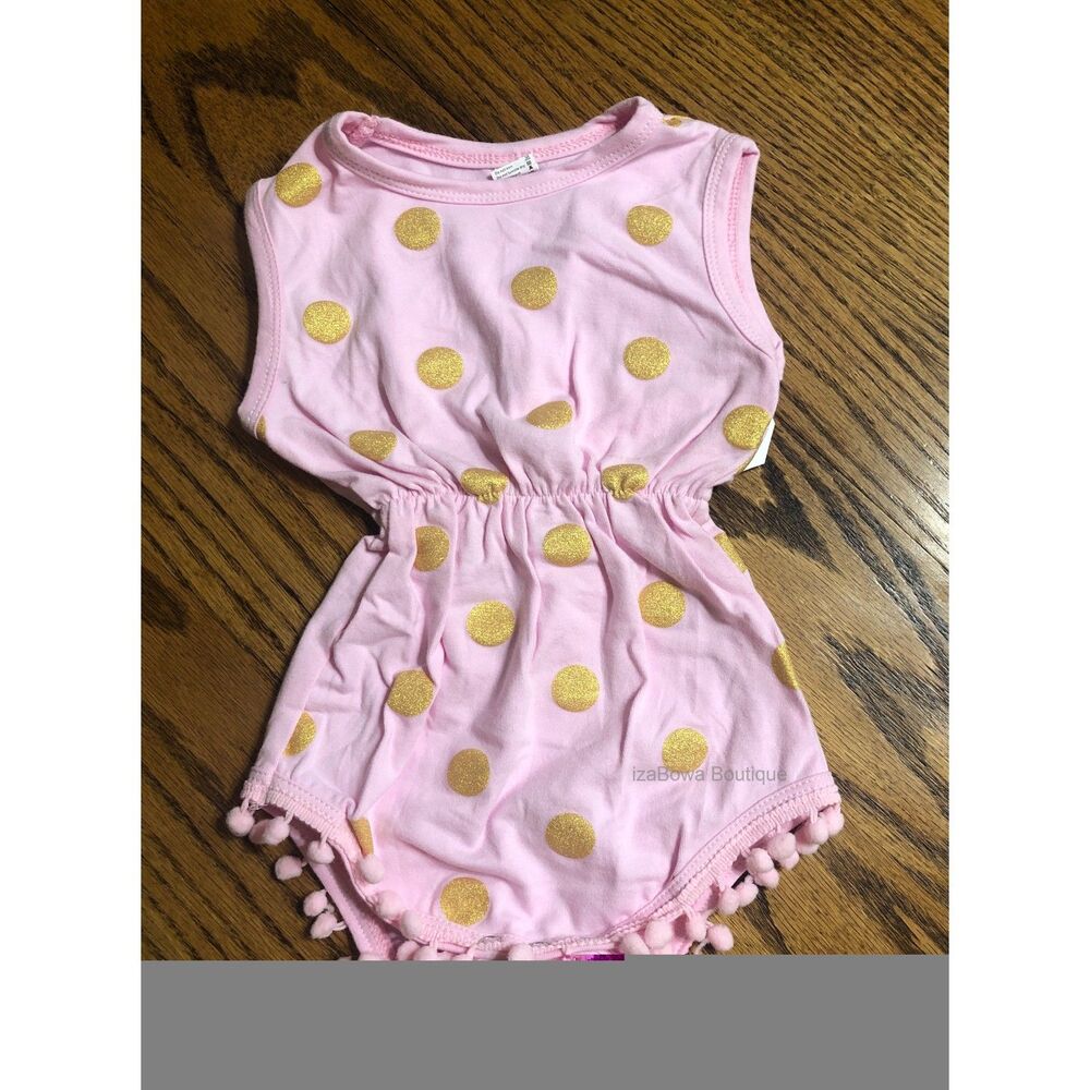 Pink & Gold Pom Pom Romper  5071L  2T  NWT Boutique